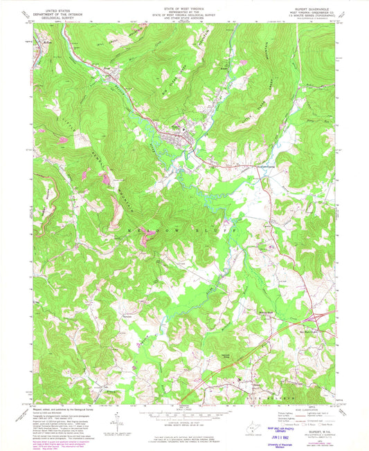 Classic USGS Rupert West Virginia 7.5'x7.5' Topo Map Image