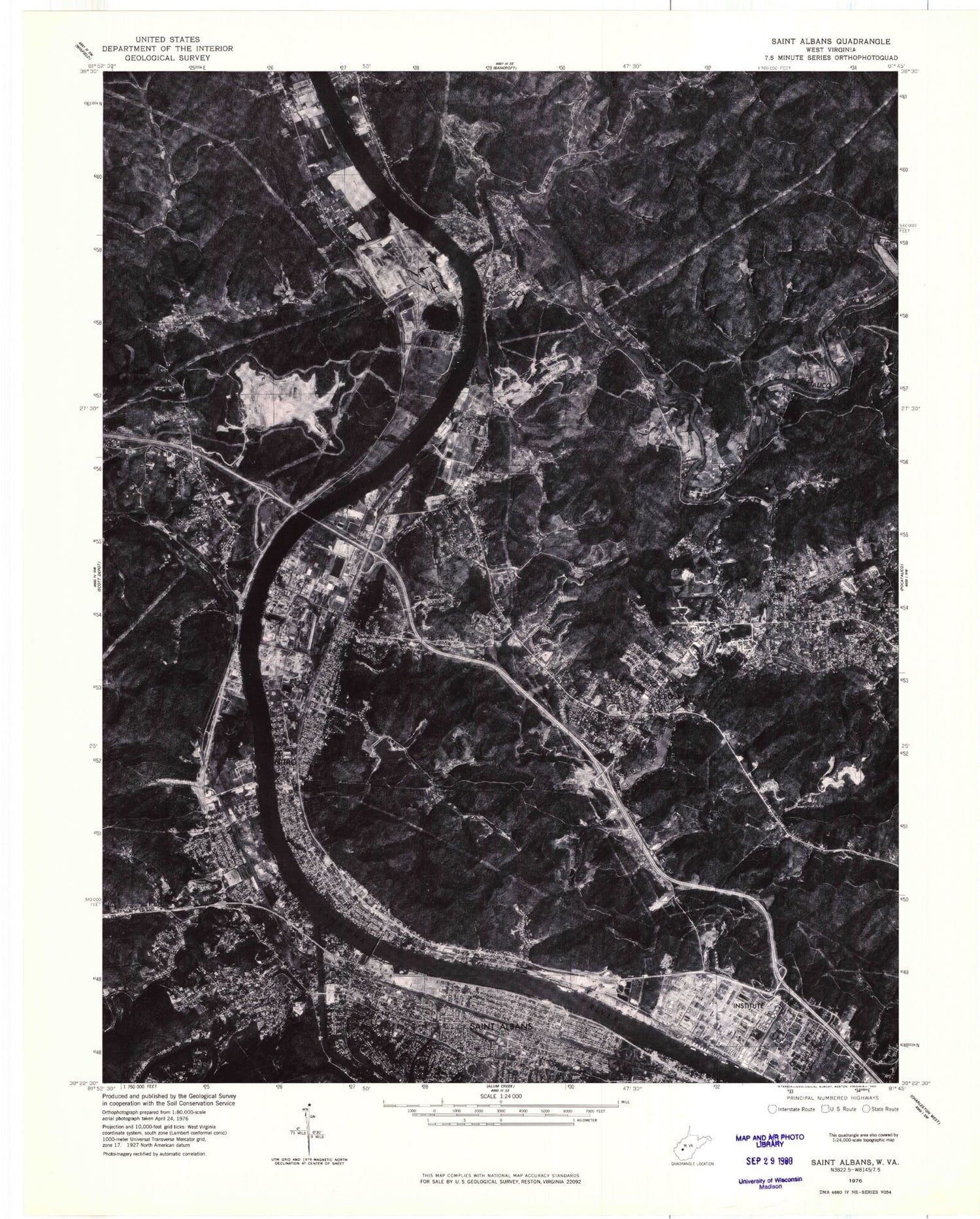Classic USGS Saint Albans West Virginia 7.5'x7.5' Topo Map Image