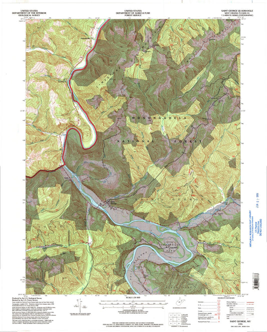 Classic USGS Saint George West Virginia 7.5'x7.5' Topo Map Image