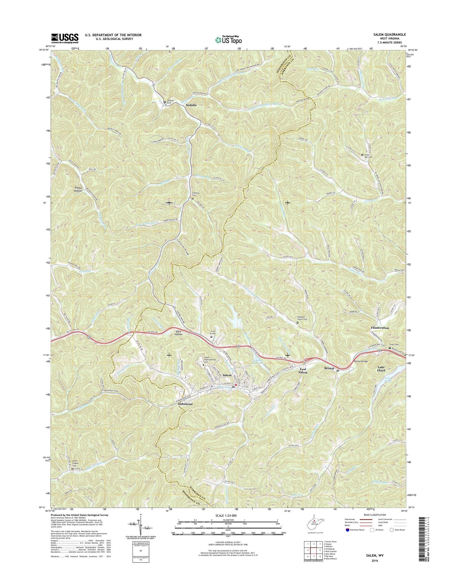 Salem West Virginia US Topo Map Image