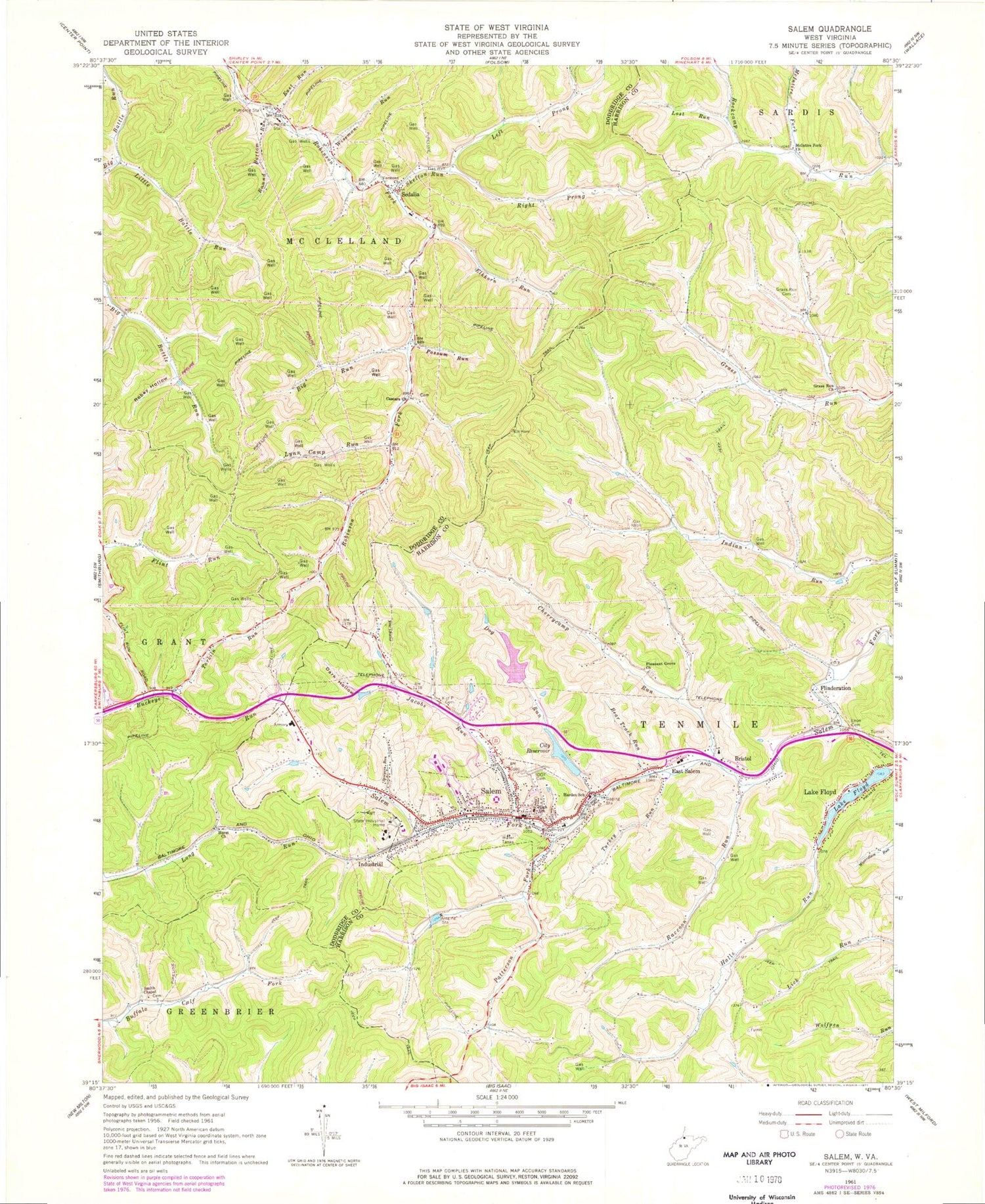 Classic USGS Salem West Virginia 7.5'x7.5' Topo Map Image