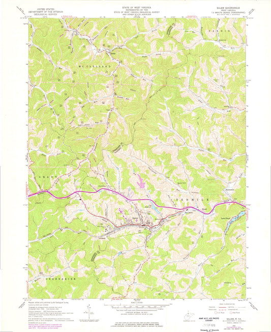 Classic USGS Salem West Virginia 7.5'x7.5' Topo Map Image