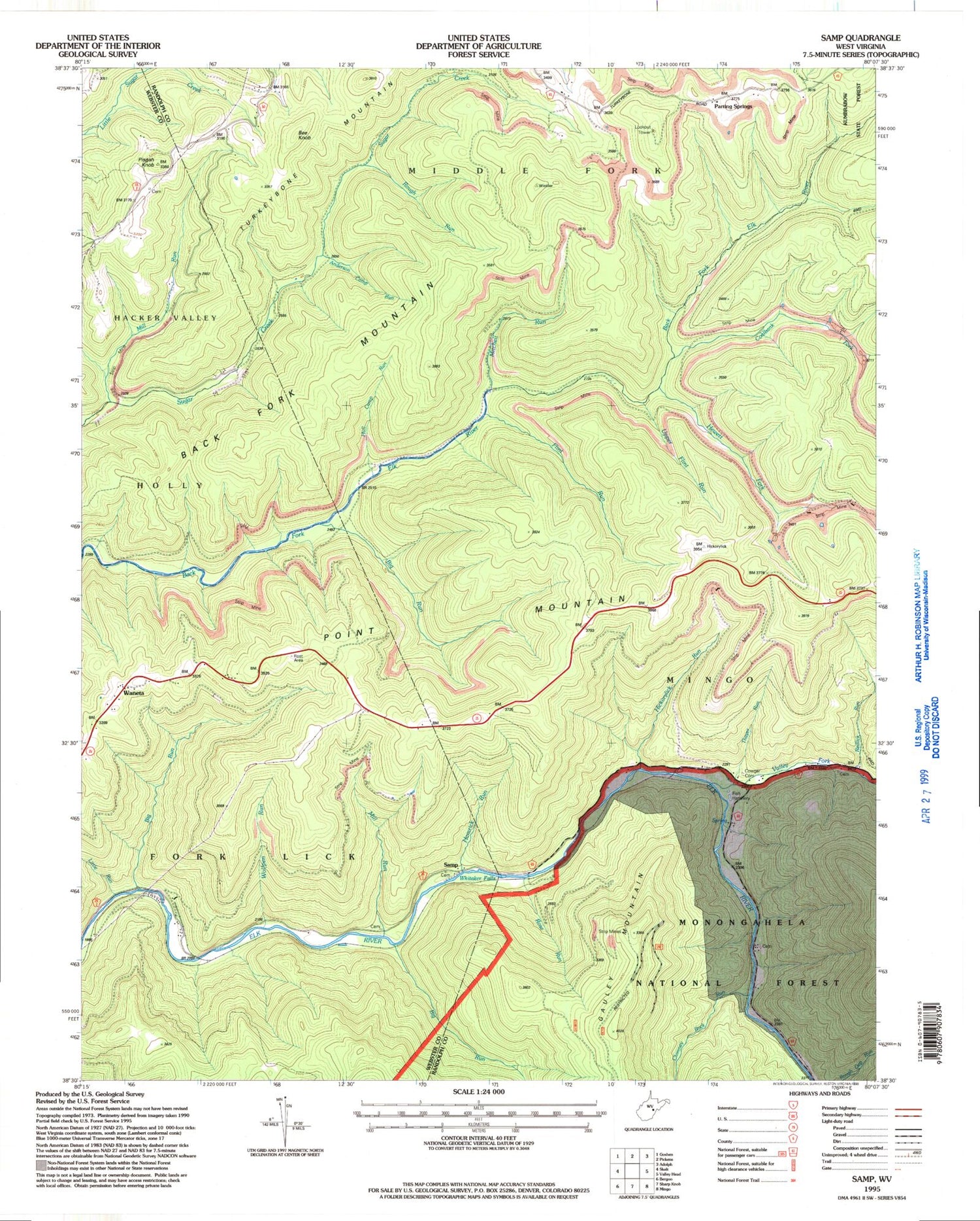Classic USGS Samp West Virginia 7.5'x7.5' Topo Map Image