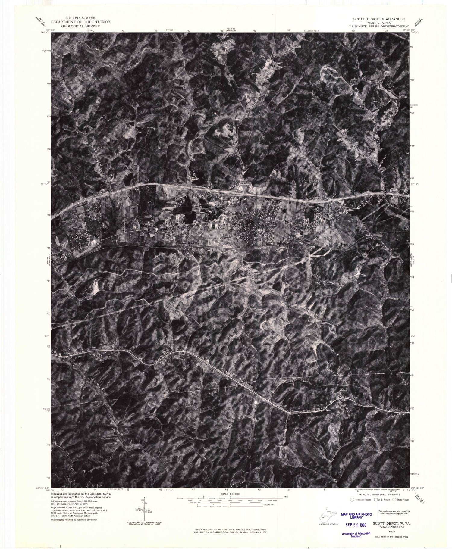 Classic USGS Scott Depot West Virginia 7.5'x7.5' Topo Map Image