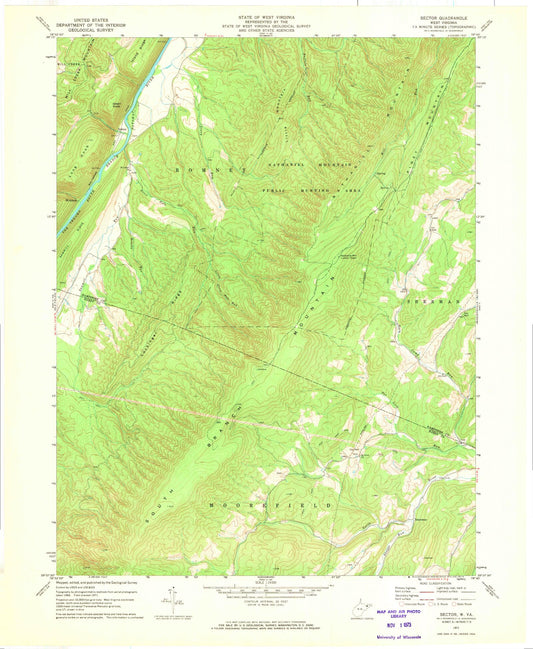 Classic USGS Sector West Virginia 7.5'x7.5' Topo Map Image