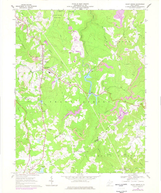 Classic USGS Shady Spring West Virginia 7.5'x7.5' Topo Map Image