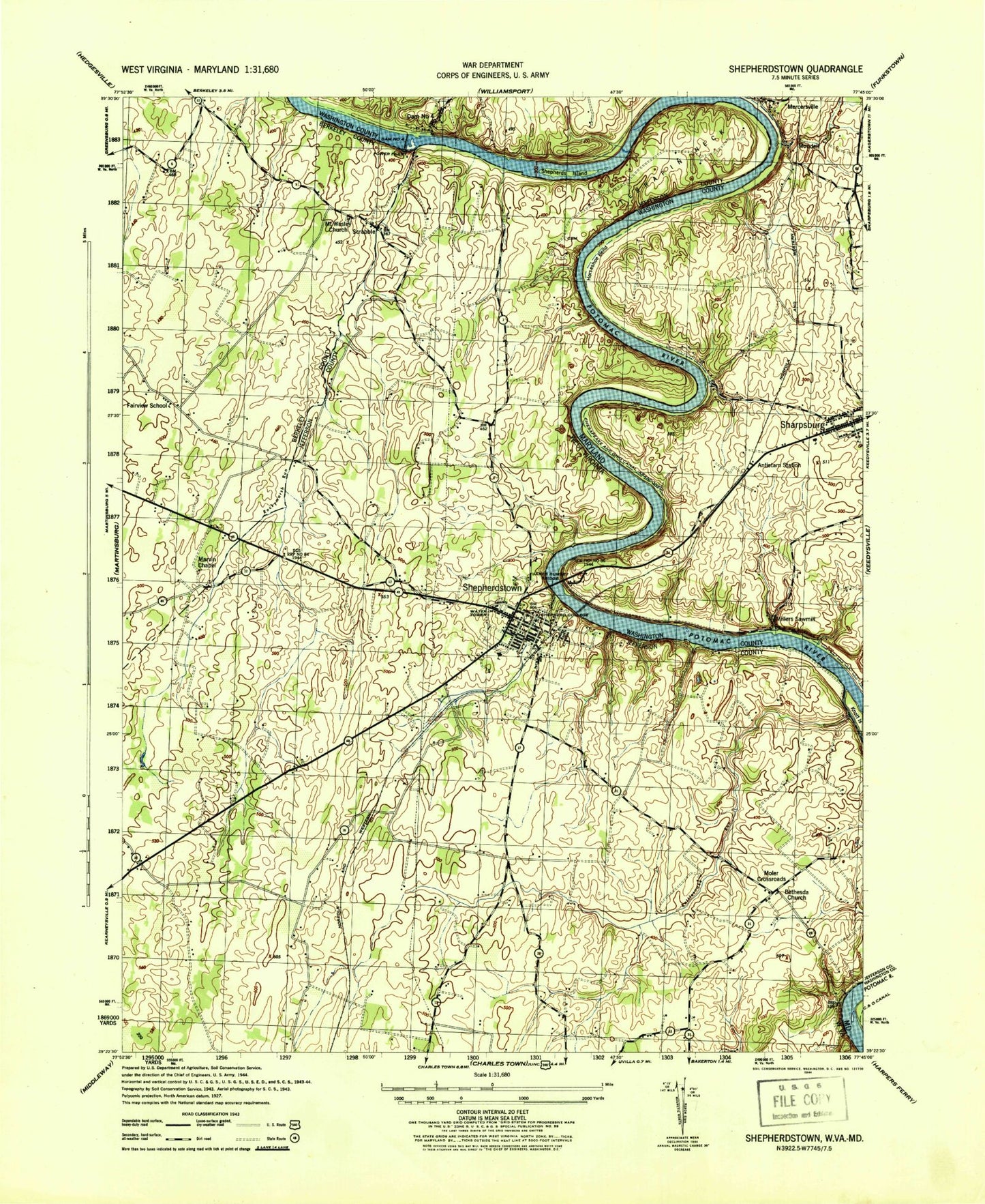 Classic USGS Shepherdstown West Virginia 7.5'x7.5' Topo Map Image