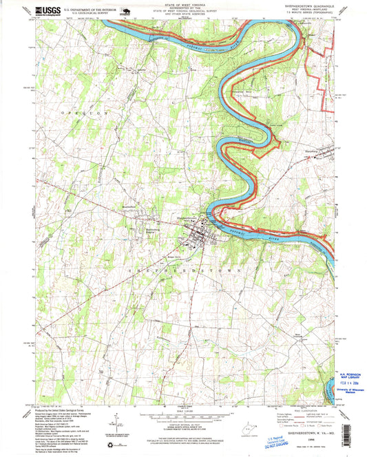 Classic USGS Shepherdstown West Virginia 7.5'x7.5' Topo Map Image
