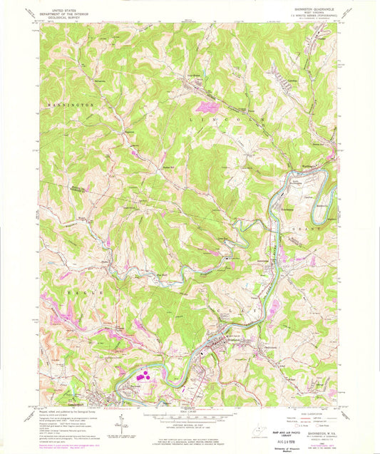 Classic USGS Shinnston West Virginia 7.5'x7.5' Topo Map Image