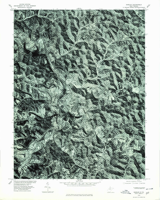 Classic USGS Shirley West Virginia 7.5'x7.5' Topo Map Image