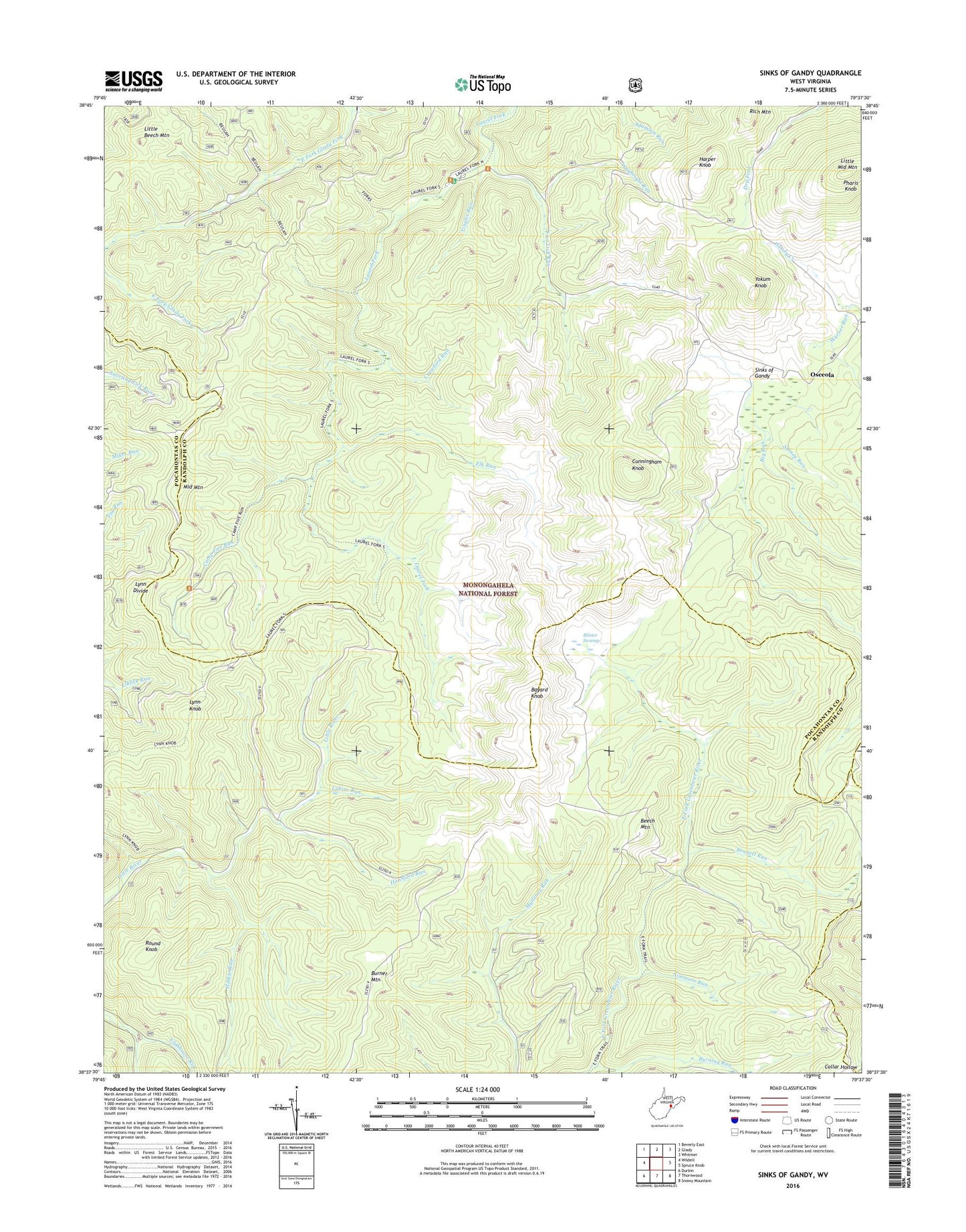 Sinks of Gandy West Virginia US Topo Map Image