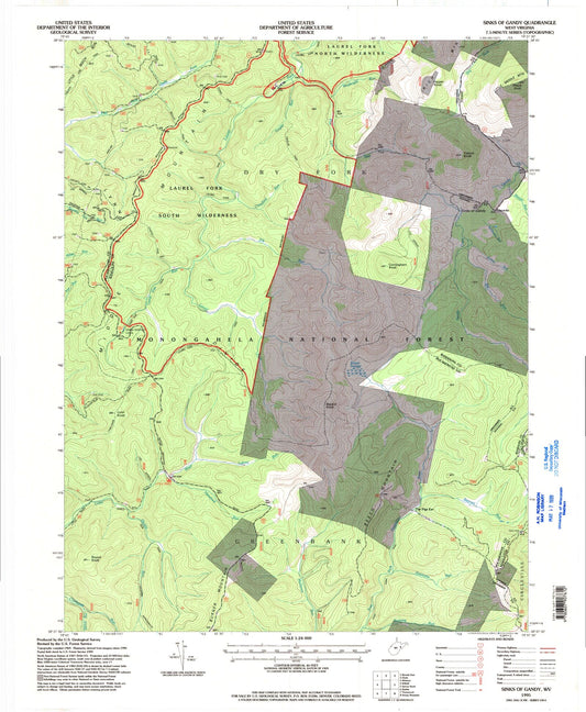 Classic USGS Sinks of Gandy West Virginia 7.5'x7.5' Topo Map Image