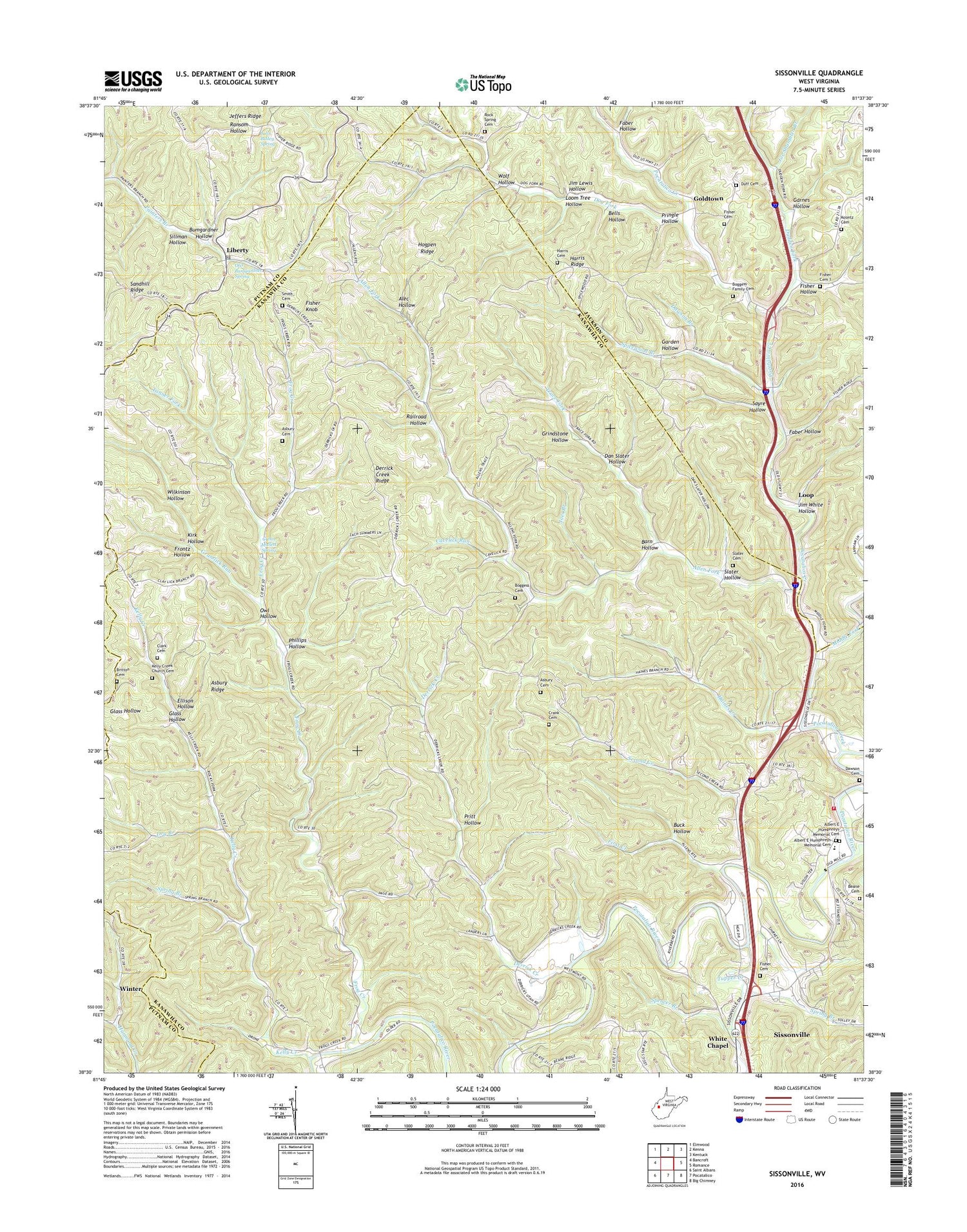 Sissonville West Virginia US Topo Map Image