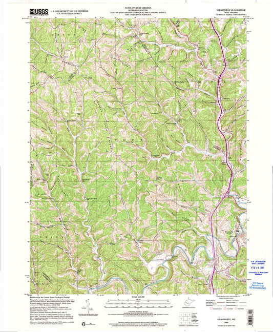 Classic USGS Sissonville West Virginia 7.5'x7.5' Topo Map Image