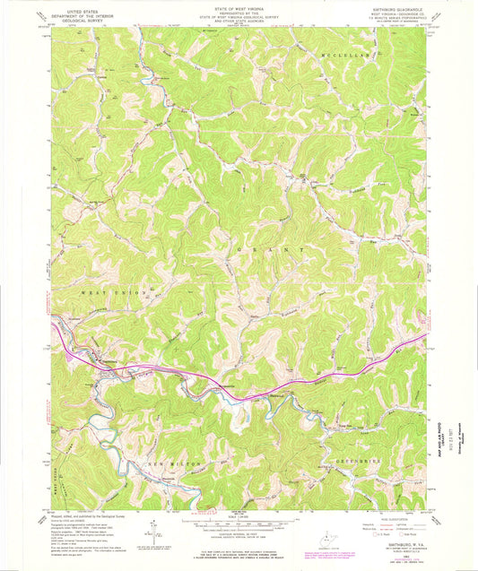 Classic USGS Smithburg West Virginia 7.5'x7.5' Topo Map Image