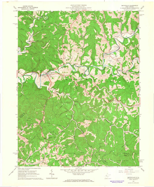 Classic USGS Smithville West Virginia 7.5'x7.5' Topo Map Image