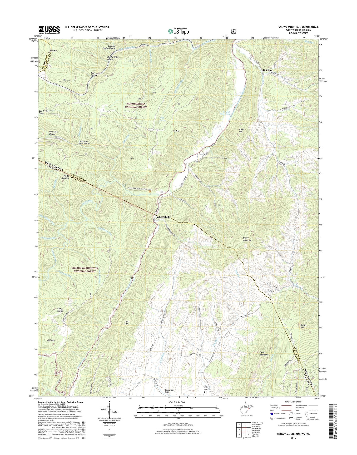 Snowy Mountain West Virginia US Topo Map Image