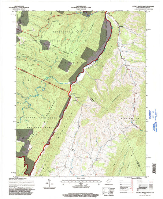 Classic USGS Snowy Mountain West Virginia 7.5'x7.5' Topo Map Image