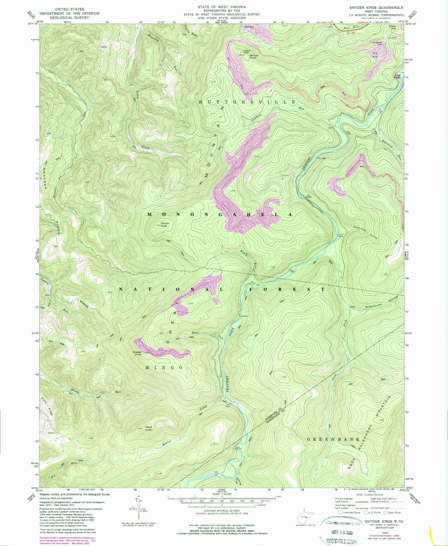 Classic USGS Snyder Knob West Virginia 7.5'x7.5' Topo Map Image