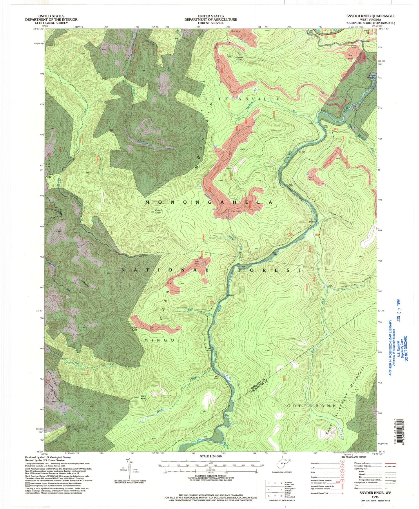 Classic USGS Snyder Knob West Virginia 7.5'x7.5' Topo Map Image