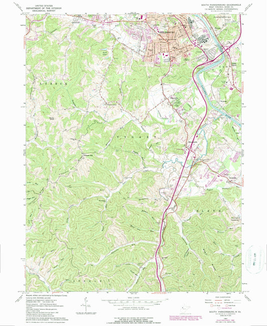 Classic USGS South Parkersburg West Virginia 7.5'x7.5' Topo Map Image