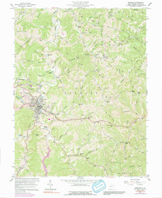 Classic USGS Spencer West Virginia 7.5'x7.5' Topo Map Image
