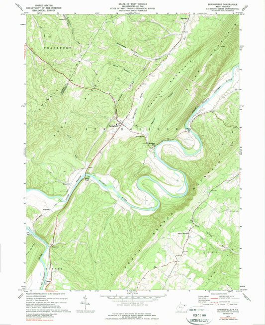 Classic USGS Springfield West Virginia 7.5'x7.5' Topo Map Image