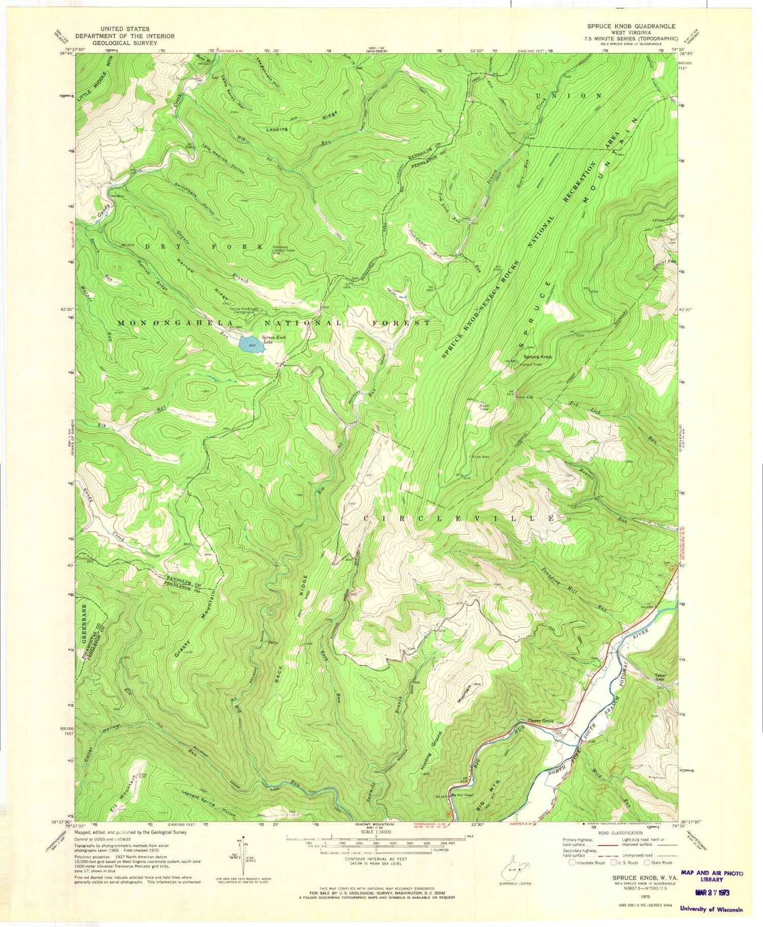 USGS Classic Spruce Knob West Virginia 7.5'x7.5' Topo Map Image