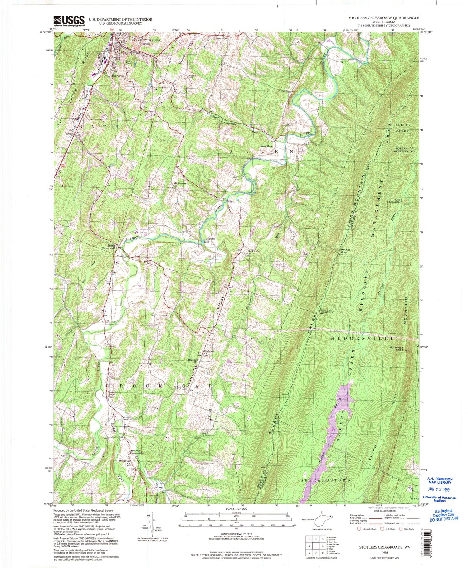Classic USGS Stotlers Crossroads West Virginia 7.5'x7.5' Topo Map Image