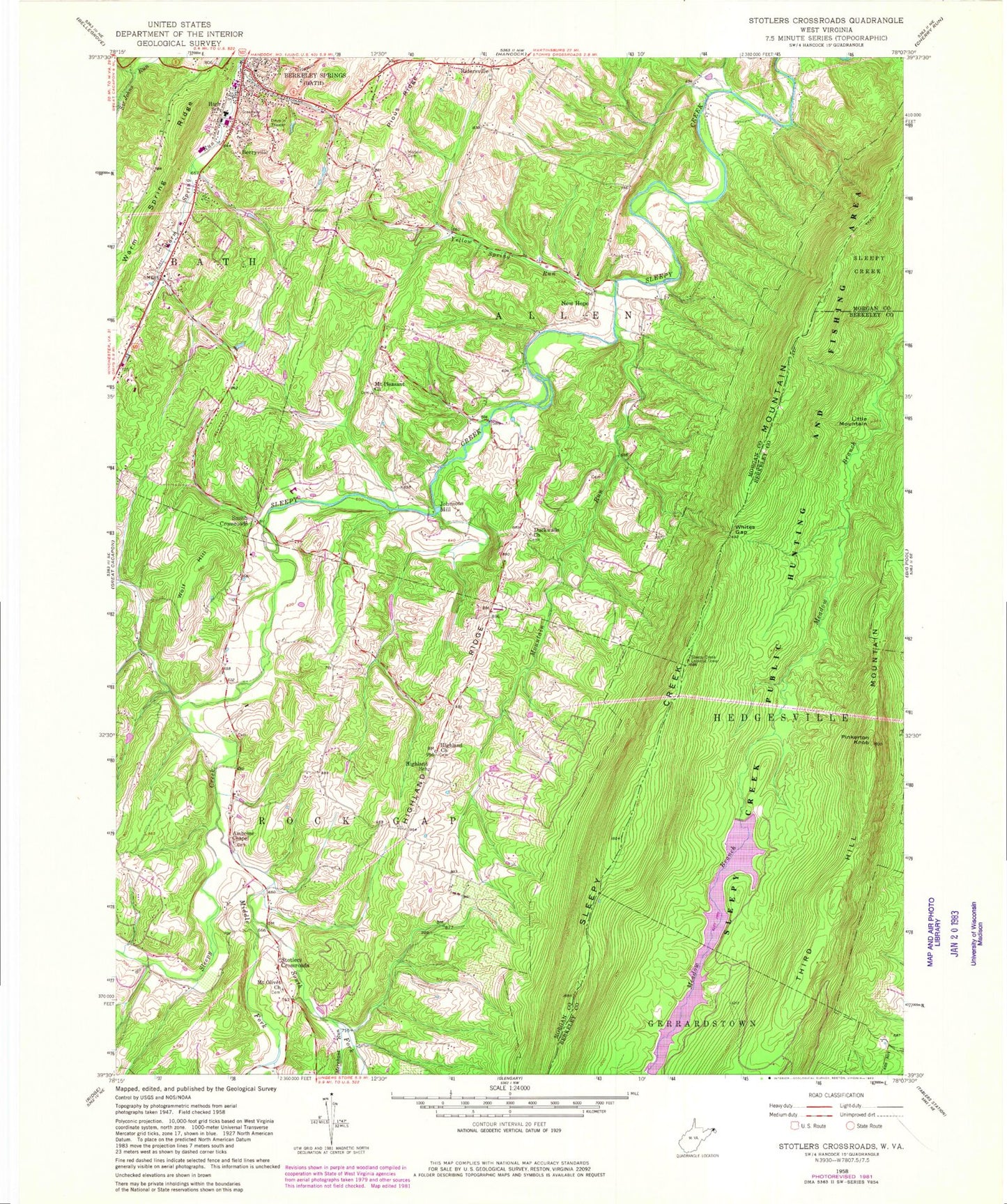 Classic USGS Stotlers Crossroads West Virginia 7.5'x7.5' Topo Map Image
