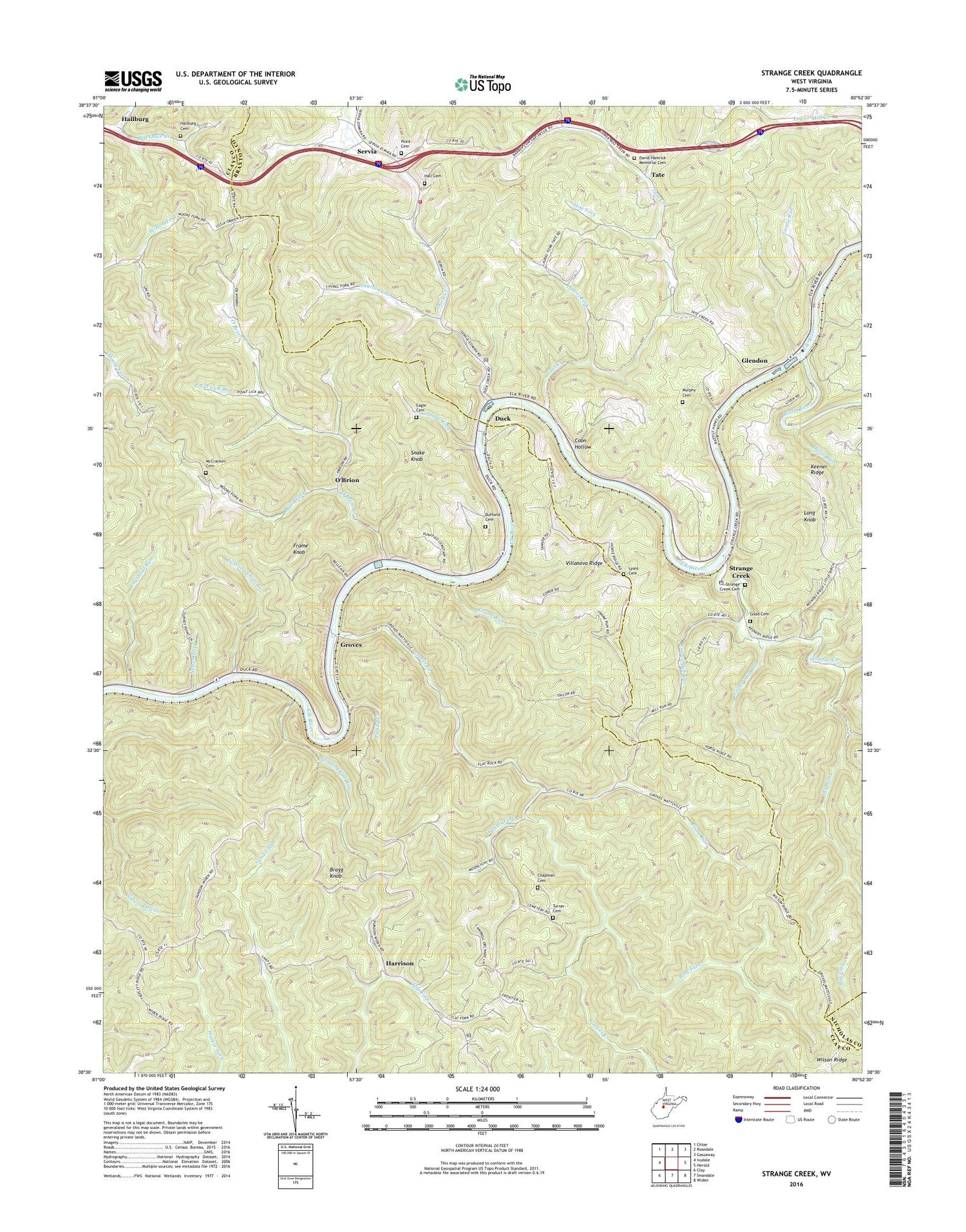 Strange Creek West Virginia US Topo Map Image