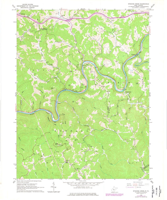Classic USGS Strange Creek West Virginia 7.5'x7.5' Topo Map Image