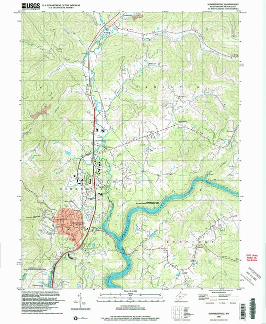 Classic USGS Summersville West Virginia 7.5'x7.5' Topo Map Image
