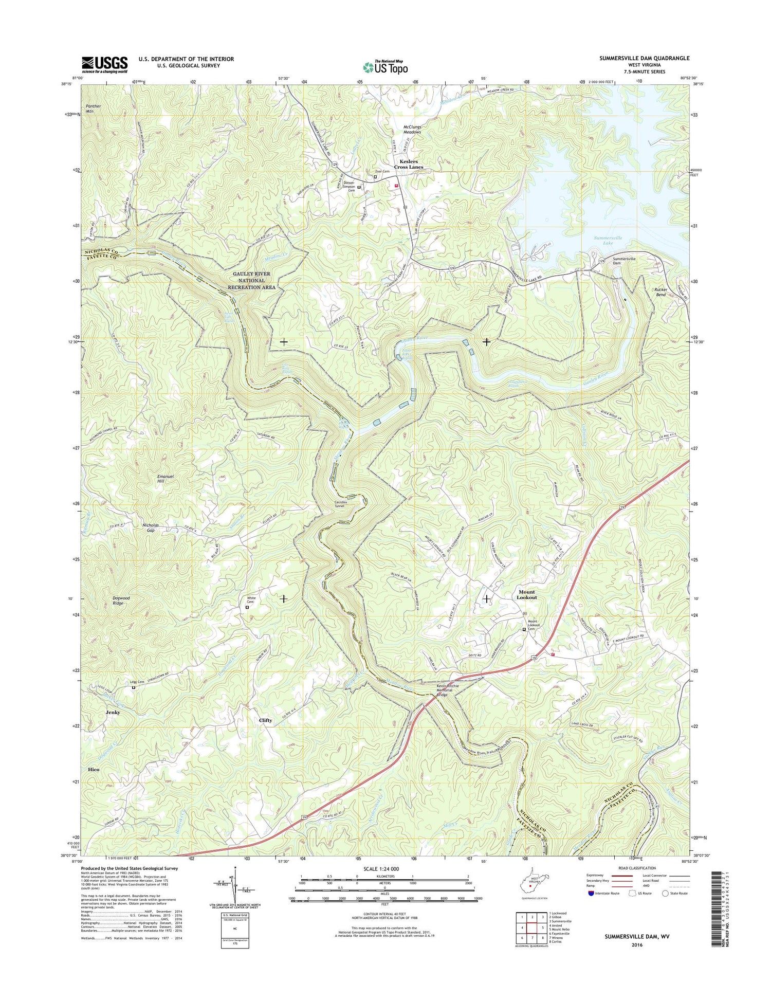 Summersville Dam West Virginia US Topo Map Image