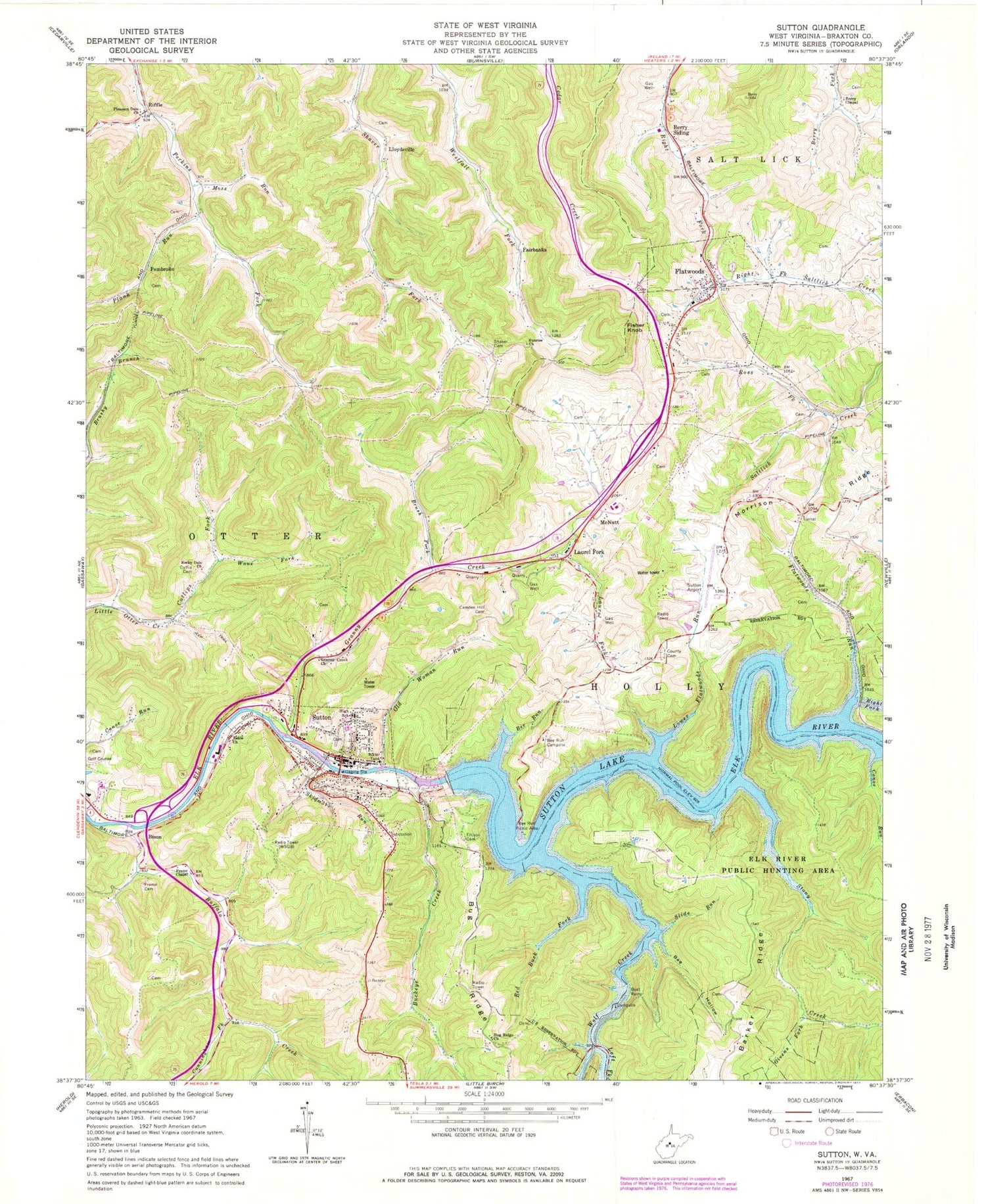 Classic USGS Sutton West Virginia 7.5'x7.5' Topo Map Image