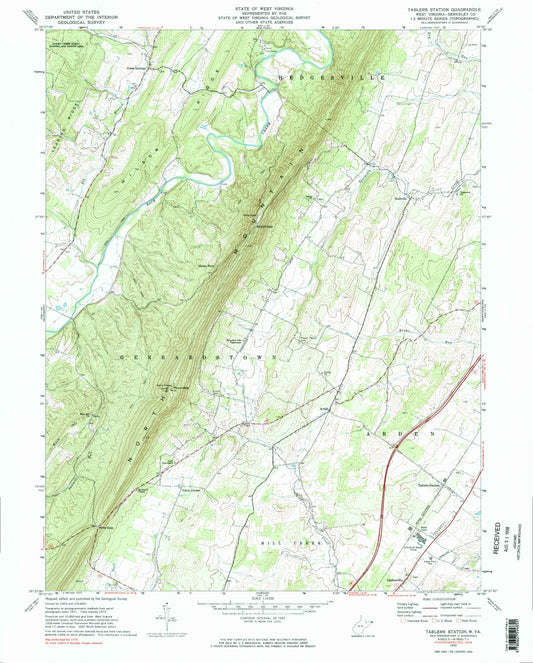 Classic USGS Tablers Station West Virginia 7.5'x7.5' Topo Map Image