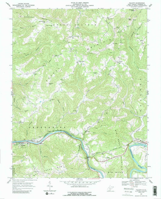 Classic USGS Talcott West Virginia 7.5'x7.5' Topo Map Image