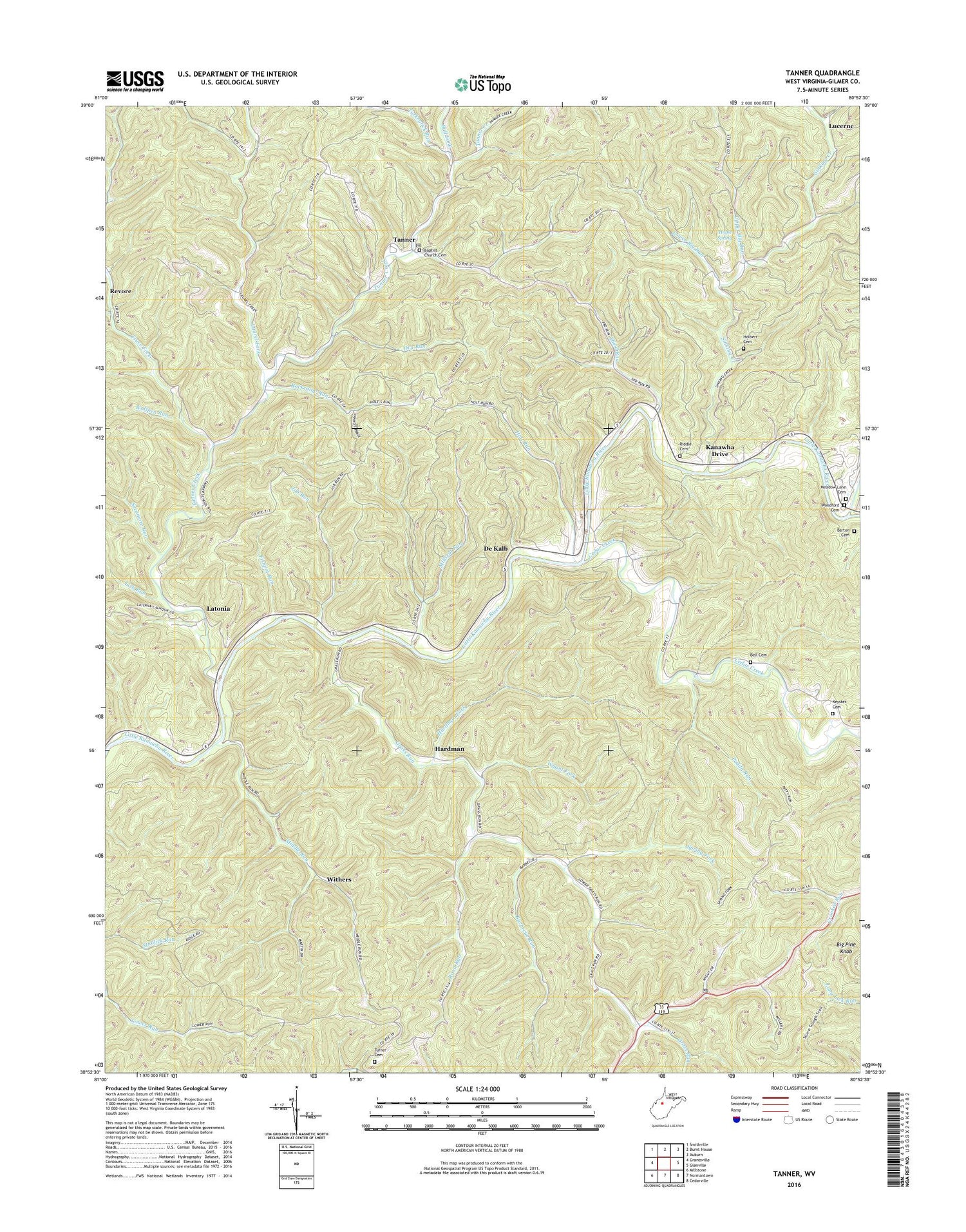 Tanner West Virginia US Topo Map Image