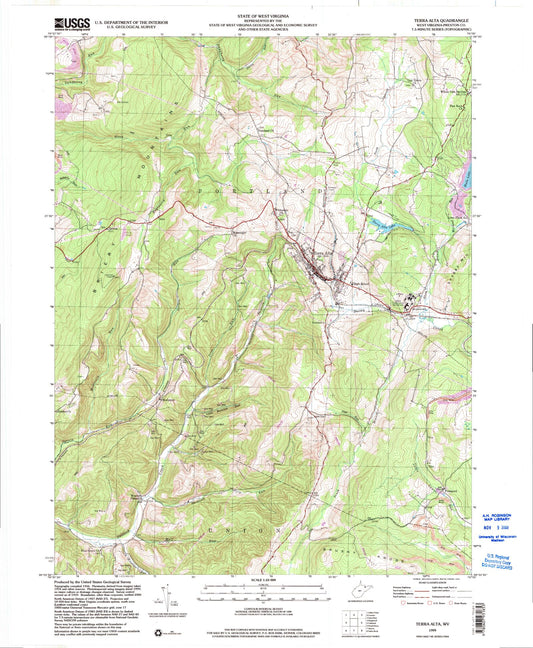 Classic USGS Terra Alta West Virginia 7.5'x7.5' Topo Map Image