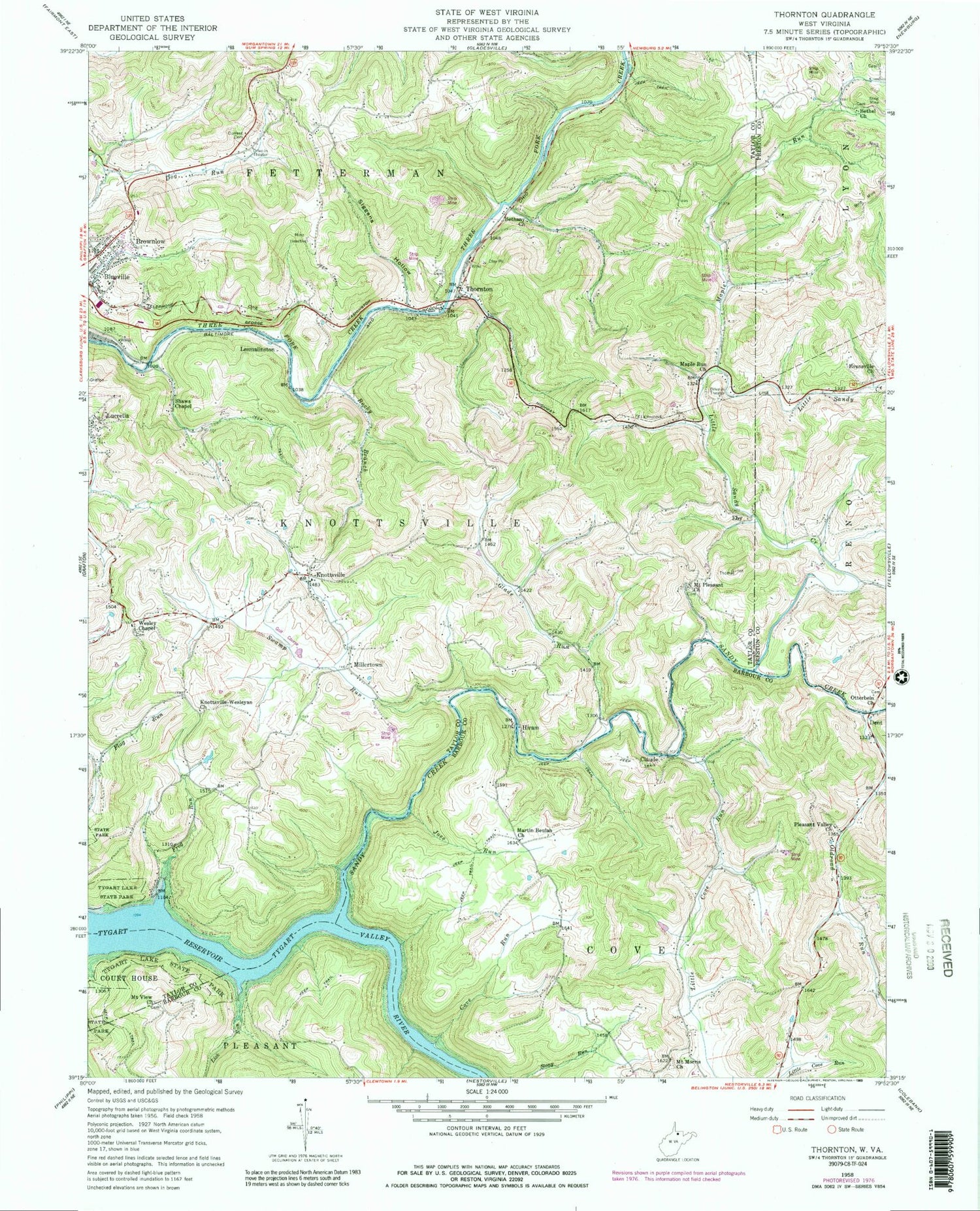 Classic USGS Thornton West Virginia 7.5'x7.5' Topo Map Image