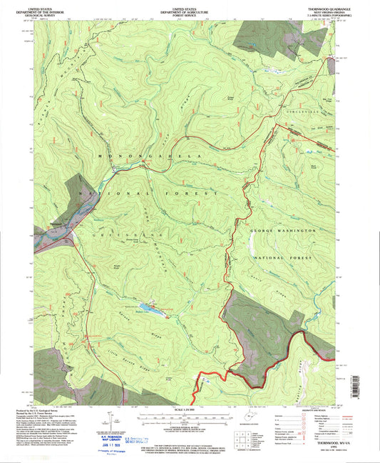 Classic USGS Thornwood West Virginia 7.5'x7.5' Topo Map Image