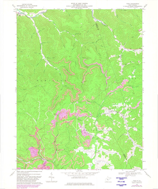 Classic USGS Tioga West Virginia 7.5'x7.5' Topo Map Image