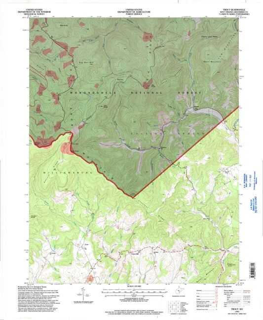 Classic USGS Trout West Virginia 7.5'x7.5' Topo Map Image