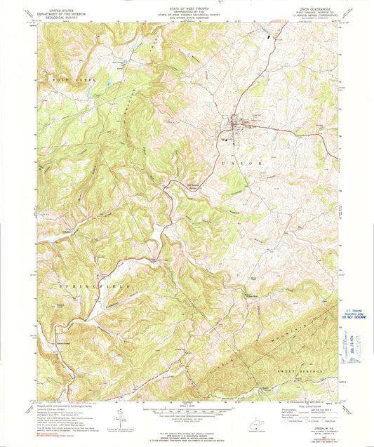 Classic USGS Union West Virginia 7.5'x7.5' Topo Map Image