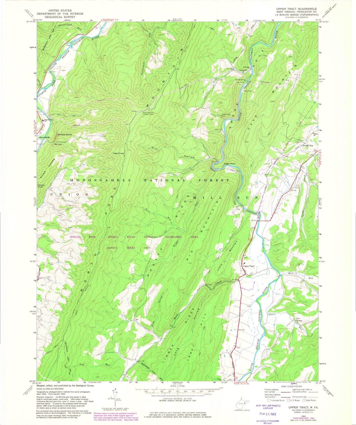 Classic USGS Upper Tract West Virginia 7.5'x7.5' Topo Map Image