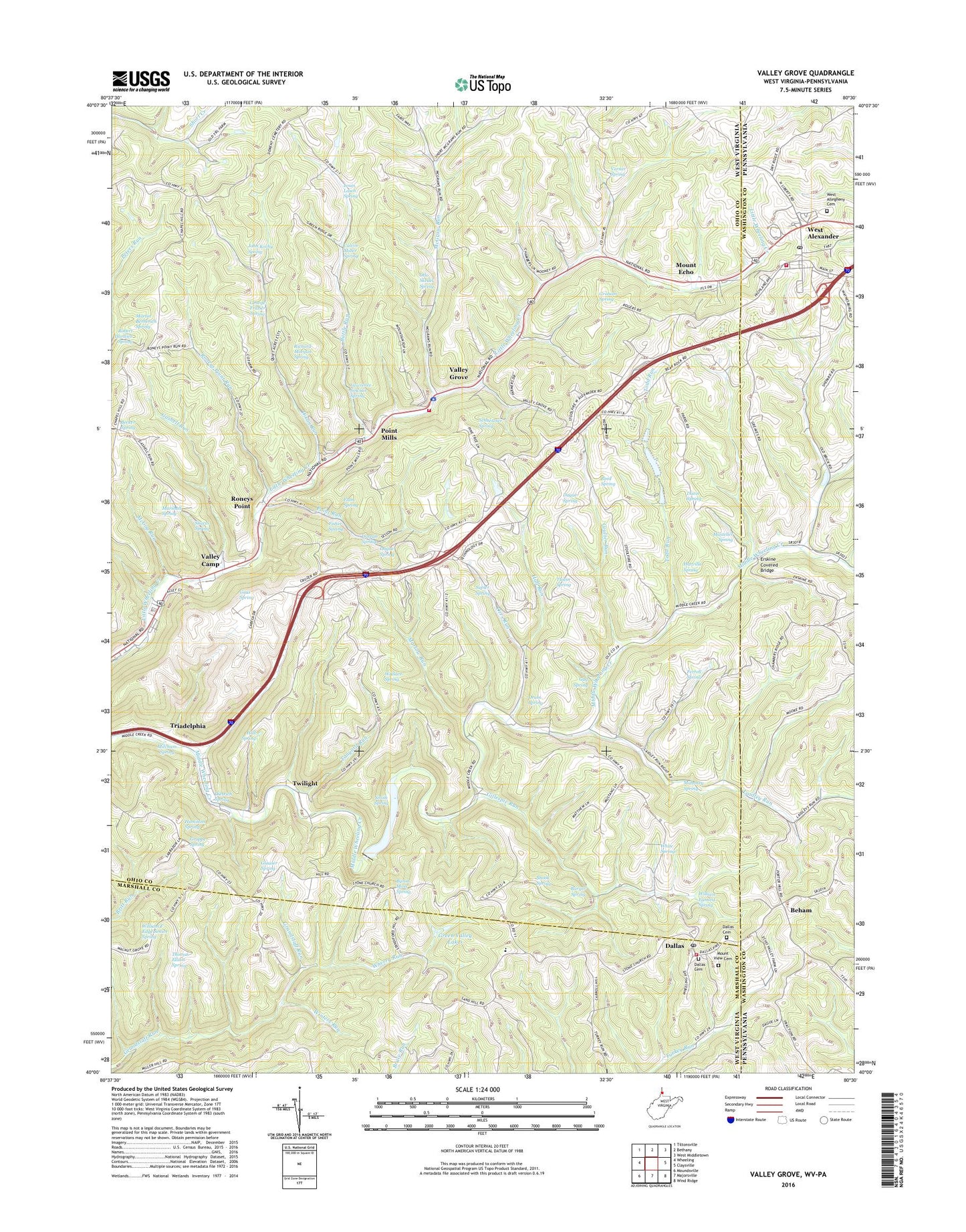 Valley Grove West Virginia US Topo Map Image