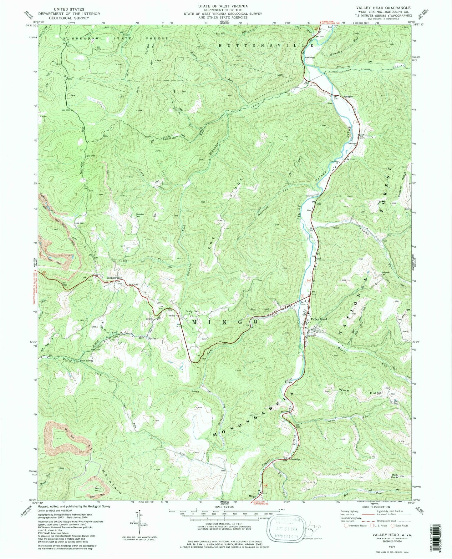Classic USGS Valley Head West Virginia 7.5'x7.5' Topo Map Image