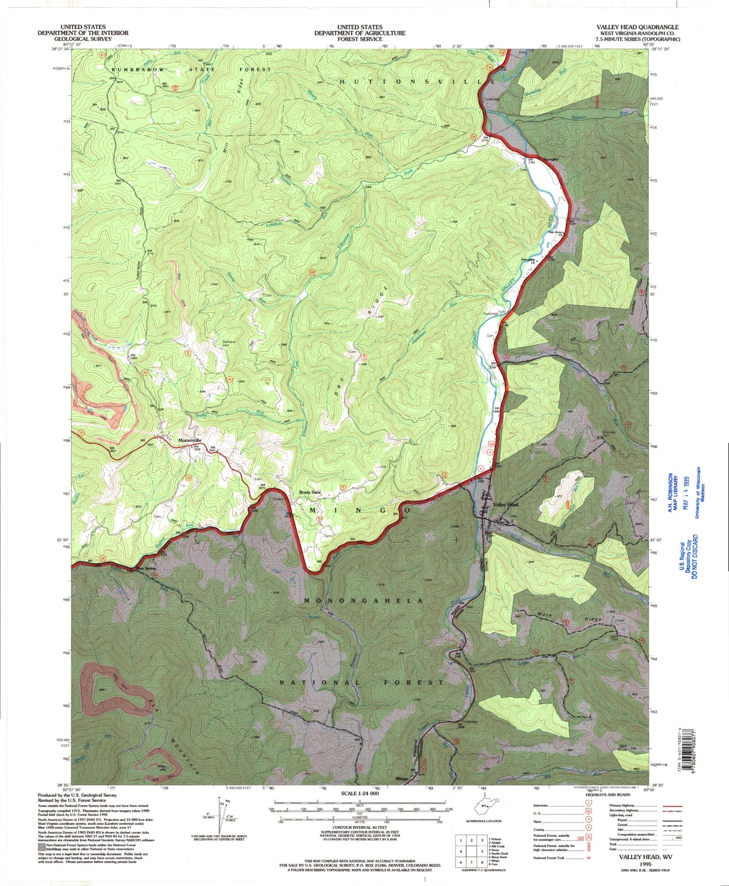 Classic USGS Valley Head West Virginia 7.5'x7.5' Topo Map Image