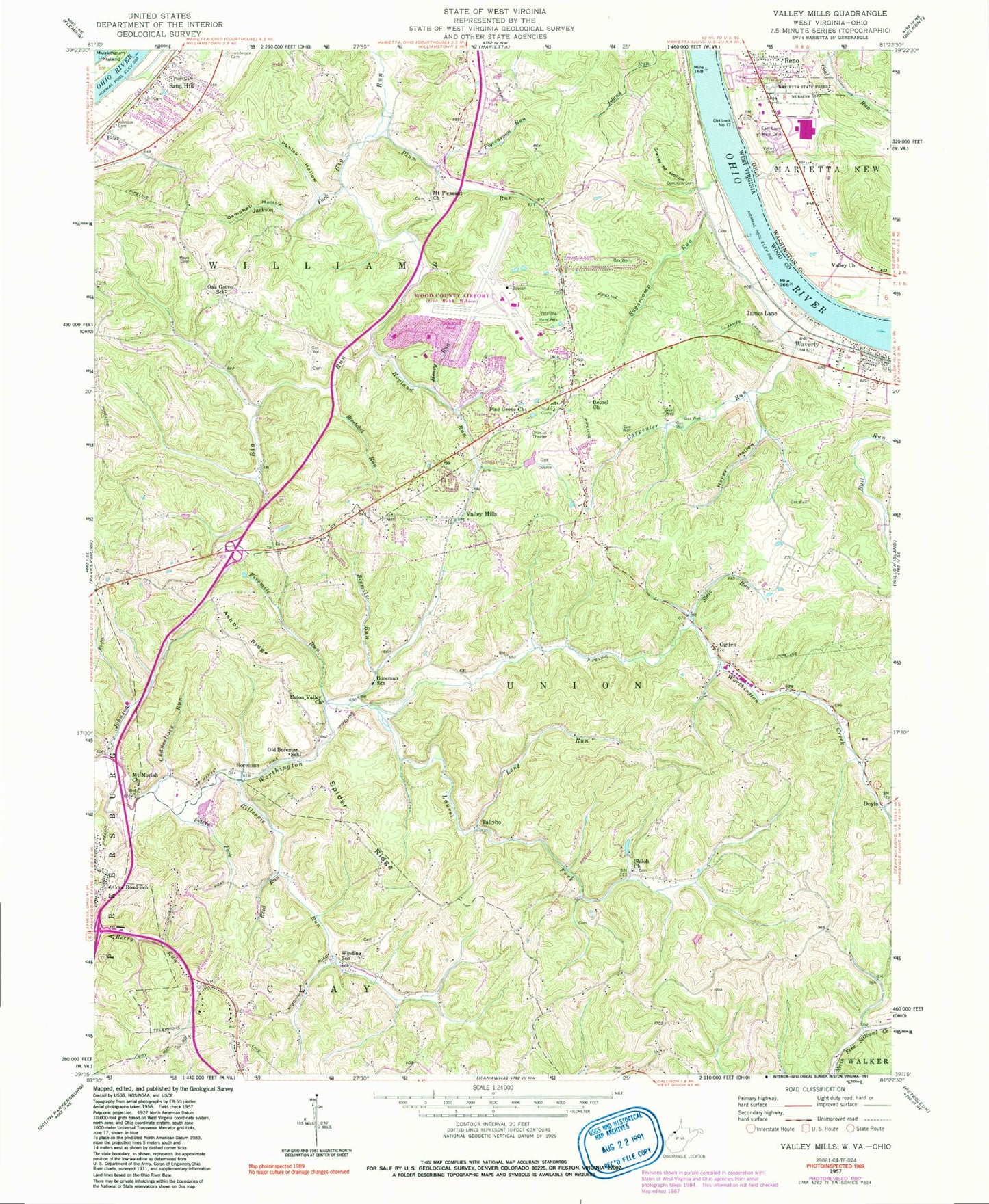 Classic USGS Valley Mills West Virginia 7.5'x7.5' Topo Map Image