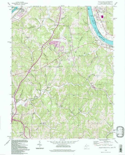 Classic USGS Valley Mills West Virginia 7.5'x7.5' Topo Map Image